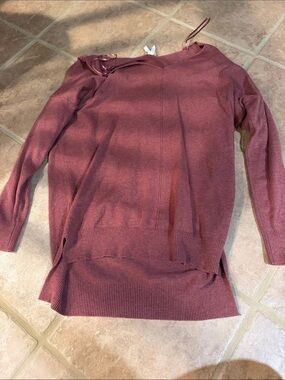Dreamers Burgundy Scoop-Neck Lace-Up Pullover Sweater